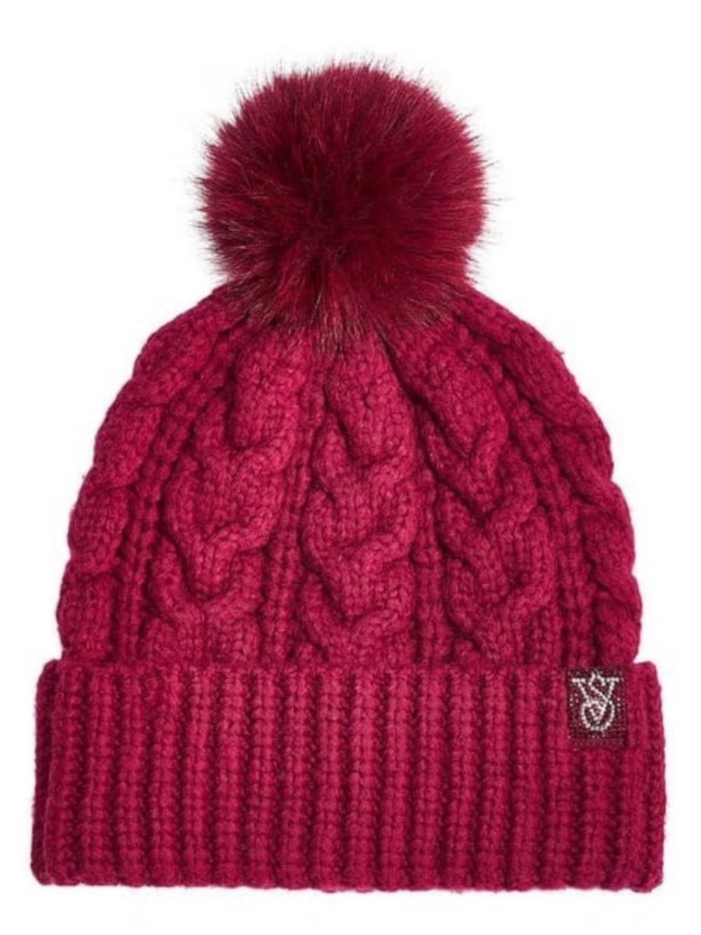 Victori’s Secret Rasberry cable knit pom Beanie